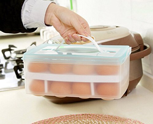 Hxytech Double Layer 24 Eggs Holder Box Covered Egg Dispenser with Handle Refrigerator Storage Container Plastic Box