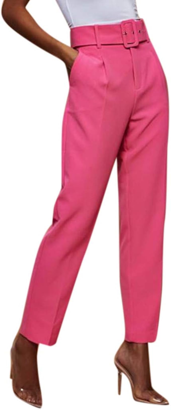 women's slim straight leg stretch casual pants with pockets