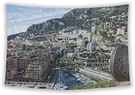 Gear New Wall Tapestry For Bedroom Hanging Art Decor College Dorm Bohemian, Monte Carlo Monaco Panoramlandscape City View With Cannon, 60x51