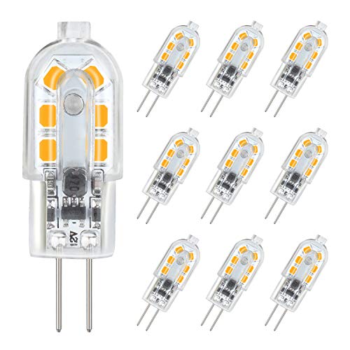 DiCUNO G4 LED Warm White Light Lamps, 1.5W Equivalent to 15~20W T3 Halogen Track Bulb, AC/DC 12V, Non-dimmable, 10 Packages