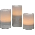 Rhytsing Grey Battery Operated Flameless Led Candles with Timer Function, Warm White Light, Real Wax Finish, 6 Batteries Included - Set of 3
