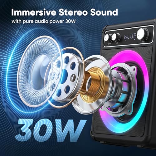 VOSOCO Karaoke Machine with 2 Wireless Microphones, Portable Bluetooth Speaker for Adults Kids, PA Systems Support TWS Echo Adjust TF USB AUX for Home Party Outdoor Travel