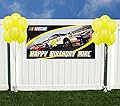 White and Blue Sports Car NASCAR Birthday Banner Personalized Party Backdrop