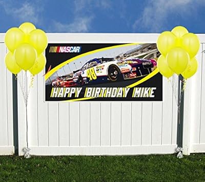 White and Blue Sports Car NASCAR Birthday Banner Personalized Party Backdrop