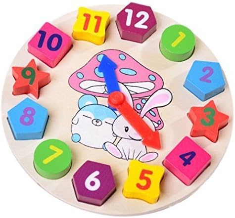 Kids Wooden Puzzle Toys Cognitive Digital Clock Digital Block Wooden Watch Puzzle Toys Cartoon Rabbit Assembly Block Toys for baby boy and girl gift by ODLCOMMPANY