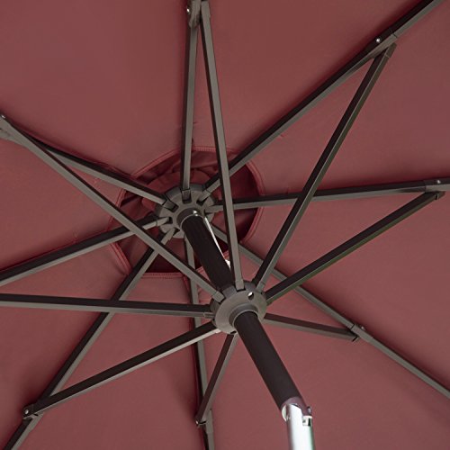 Dienspeak Deluxe 9' Market Outdoor Aluminum Table Patio Beach Umbrella Sunshade 1000 Hours Fade-Resistant with Push Button Tilt and Crank, 250g/sqm Spun Polyester,8 Steel Ribs (burgenty/red)