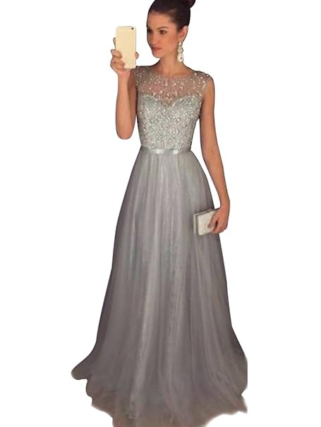 Jitong Donna Vestito Paillettes Lungo Senza Maniche Girocollo Abito ...