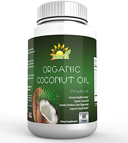 Best Organic Coconut Oil 1000mg By Nutria-60 Premium Vegetarian Soft Gels-High Potency Dietary Supplement Softgels-Made In USA, Gluten-Free & Non-GMO-For Weight Loss, Healthy Hair & Skin, Fat Burning