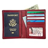 RFID Leather Passport Wallet - RFID Blocking Wallets - Genuine Leather Passport Holders (Red)