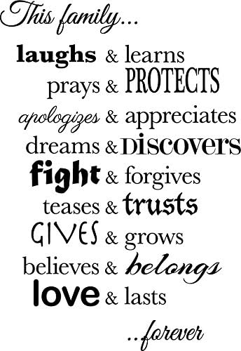 Newclew This Family Laughs & Learns, Prays & Protects, Apologies & Appreciates Removable Vinyl Wall Art Inspirational Encouragement Poetry Quotes and Saying Home Decor Decal Sticker