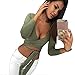 Mojessy Womens Deep V Long Sleeve Bolero Cardigan Surplice Wrap Tie up Crop Top, Army Green, M