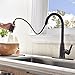 [Upgraded Version]Friho Antique Brass High Arch Single Lever Pull Down Black Oil Rubbed Bronze Pull Out Spray Kitchen Sink Faucet, ORB Kitchen Faucets With Sprayer and Escutcheon