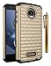 Moto Z Play Case, Moto Z Play Droid Case, Style4U Shockproof Studded Rhinestone Crystal Bling Hybrid Armor Case Cover for Motorola Moto Z Play, Moto Z Play Droid with 1 Stylus (Gold Black)
