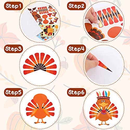 Koogel 15pcs Thanksgiving Stickers for Kids, Thanksgiving Party Activities Thanksgiving Turkey Game Turkey Stickers for Thanksgiving Party Games Children DIY Creation Thanksgiving Party Decoration