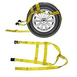 2x Car Basket Straps Adjustable Tow Dolly DEMCO Wheel Net Set Flat Hook YELLOW