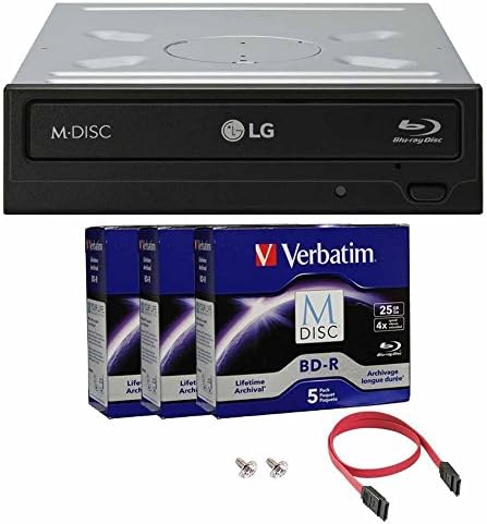 LG 14X Blu-ray M-Disc CD DVD BDXL BD Bluray Burner Drive with FREE 15pk Mdisc BD + Cable & Mounting Screws WH14NS40