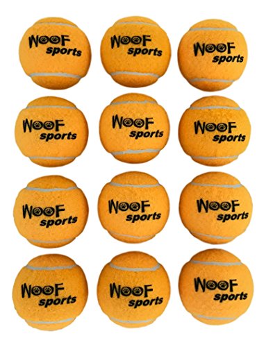 Dog Tennis Balls by Woof Sports - 12 Orange Ecofriendly Balls & Mesh Carrying Bag. Medium Size Balls Fits Standard Ball Launchers