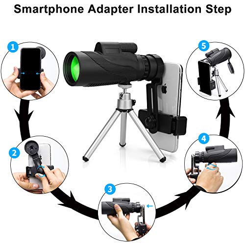 Monocular Telescope, 12X50 HD Low Night Vision Waterproof- Shockproof High Power and Phone Adapter, Tripod Holder for Bird Watching Hunting Camping Hiking Travelling Secen[Best Telescope 2020] - Thumbnail 6
