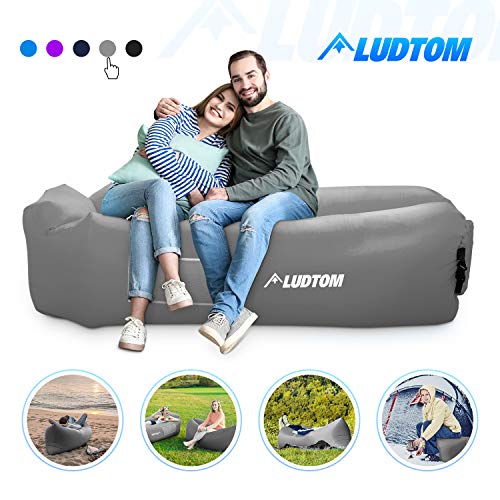 ludtom Inflatable Lounger Air Sofa Hammock, 440 lb Portable and Waterproof Ideal Inflatable Pouch Couch for Camping Gear and Accessories for Outdoors Pool Backyard Traveling Gray