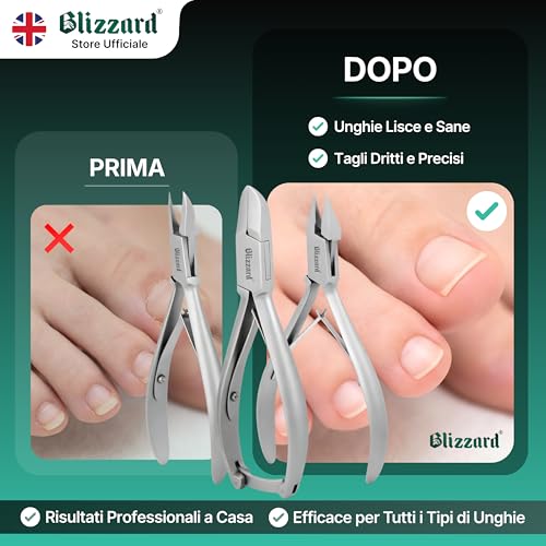 Blizzard 3-Piece Professional Podiatry Set – Pedicure Kit for Thick and Ingrown Nails – Foot Nippers with Concave Cut, Fine Tip and Flame – Stainless Steel – for Elderly and Men