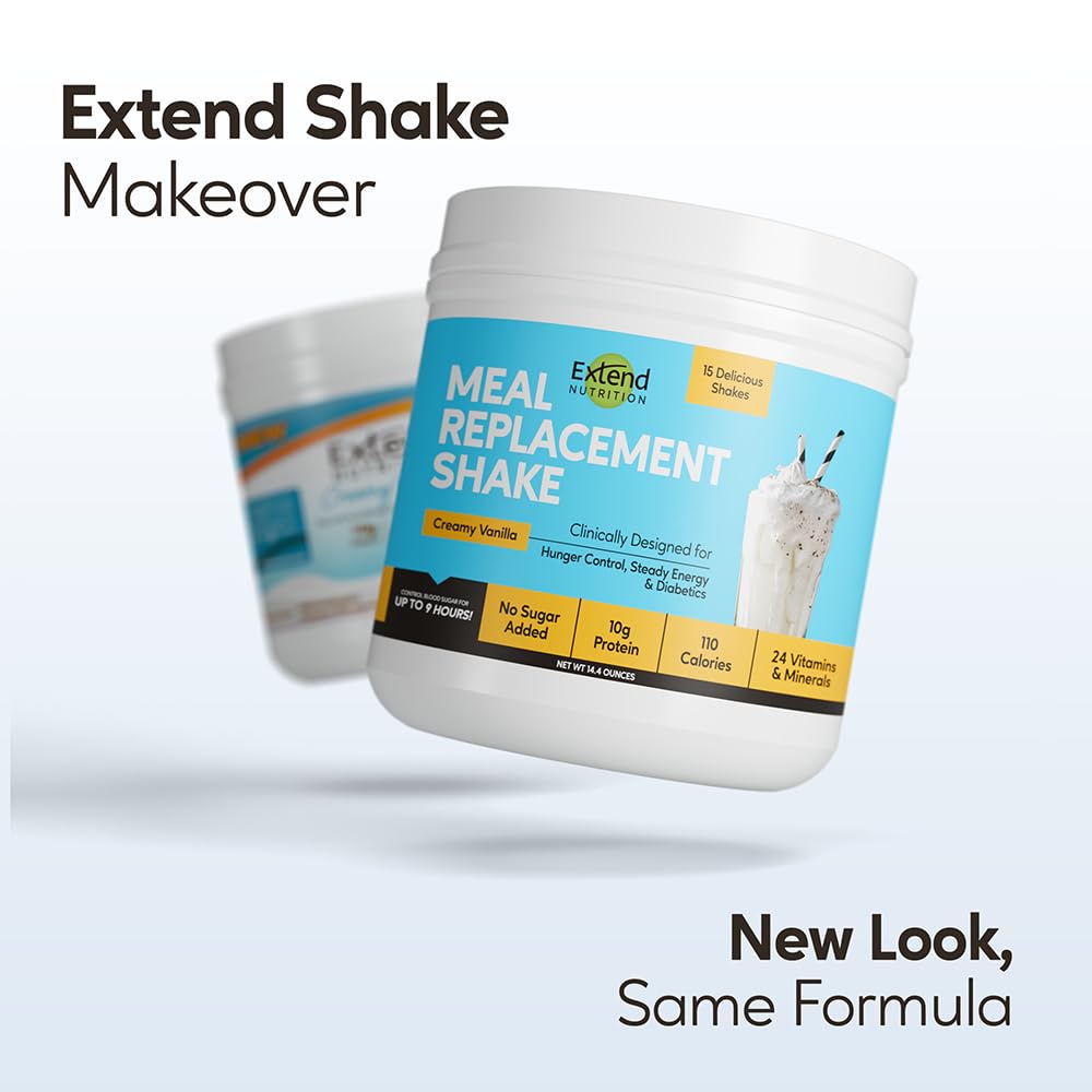 Extend Shake Powder – Diabetic High Protein Nutritional Drink for Meal Replacement, Blood Sugar Management, Weight Loss, Keto Friendly, Low Sugar, Low Carb, 10g Protein, Creamy Vanilla, 15 Servings