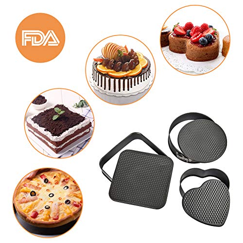 Turbo Bee Springform Pan Set, 3pcs Nonstick Cake Pan Set With 8.6" Heart-Shaped, 9.6" Round, 10" Square Cake Pan, Bakeware Cheesecake Pans with 50 PCS Parchment Paper Liners and Detachable Bottom