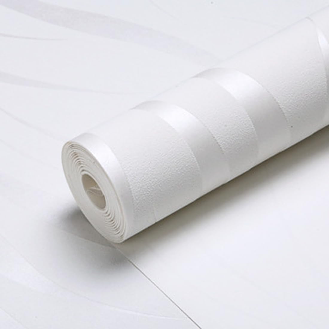 Warmiehomy Non-Woven Wallpaper Textured 3D Flocking Embossed Wallpapers 53cm x 9.5m Wave Stripes Wall Paper Roll for Living Room Bedroom