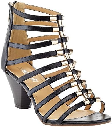 Charming Lady Women's Stacy Gladiator Open Toe Heeled Sandal, Black, 11