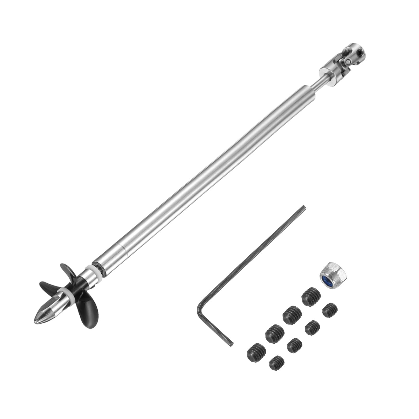 sourcing map Drive Shaft Three Propeller and Coupling Joint for RC Boat Coupler Assemble Kit, L19.5cm Shaft, L15cm Sleeve, D3.6cm Three Propeller, Fit for 6mm Motor Shaft