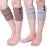 2 Pack of Womens Short Crochet Leg Warmer Knit Boot Socks Topper Cuff (Khaki/Light Grey)