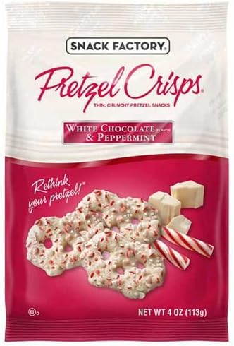 Pretzel Crisps - Holiday White Chocolate Peppermint, 4 Ounce -- 12 per case.