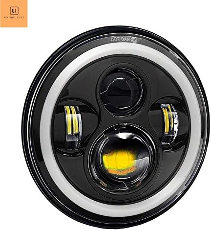 Uniqoutlet ® 7 Inch Round LED Headlights Halo Angle Eyes + Signal for Royal Enfield Royal Enfield Classic 350/ 500CC
