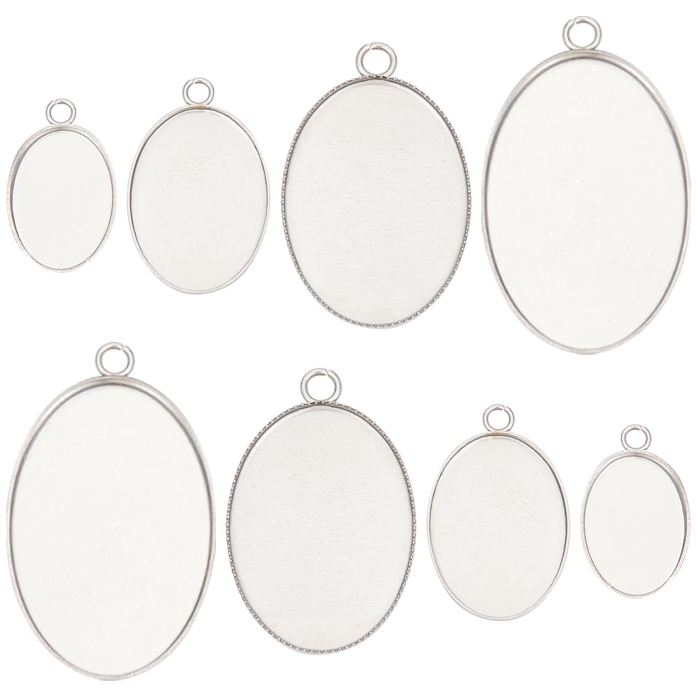 SUNNYCLUE 1 Box 40Pcs Bezel Tray Blanks 304 Stainless Steel Bezel Trays Cabochon Bezels Cabochon Bezel Tray Blank Pendant Trays Setting Cabochon Blank Base for Bouquet Wedding Graduation Findings