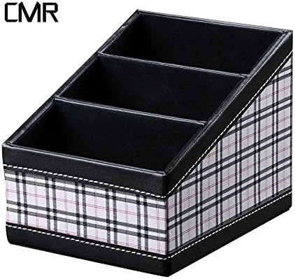 CMR Office Storage 3 Slot Trapezoidal PU Remote Control/Controller TV Guide/Mail/CD Organizer/Caddy/Holder with Storage Box Caddy Holder Brush Pot Desktop Finishing Box (arabesquitic)