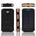 SPEEDWOLF 15,000MAH Waterproof Powerbank Dual USB Portable Chargers Solar Power Bank Battery for iPhone Android cellphones with 3in1 USB Cable and 2LED Flashlight for Emergency Outdoor Camping Travel