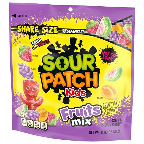 SOUR PATCH KIDS FRUITS MIX SOFT & CHEWY GUMMY CANDY, SHARE SIZE, 11.03 OZ