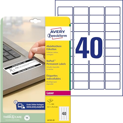 Avery Zweckform L6145-20 Abziehsichere Etiketten, 45,7 x 25,4 mm, 20 Blatt/800 Etiketten, weiß
