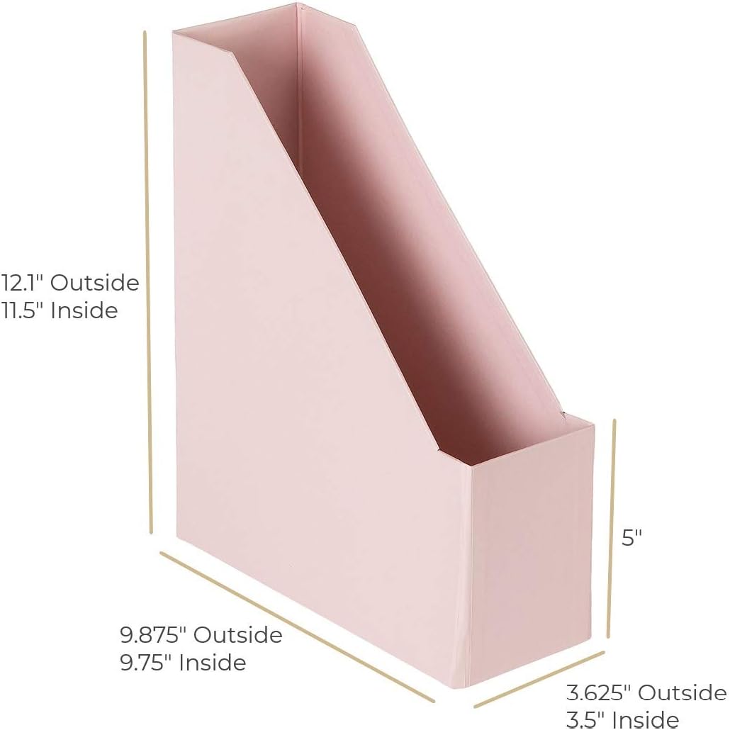 Blu Monaco Foldable Pink Magazine Holder with Gold Label Holder - Set of 6 - Cardboard Magazine File Boxes Desk File Organizer: Home & Kitchen