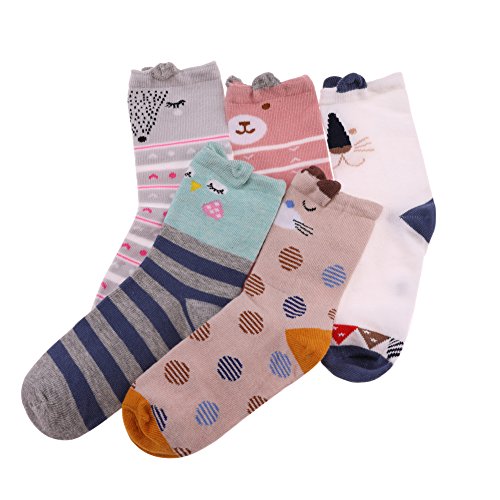 LINEMIN Cotton Novelty 3D Cartoon Seamless Toddler Girls Boys Kids Socks 5 Pack (3D Animal, S 3-5 Year Old) - Thumbnail 3