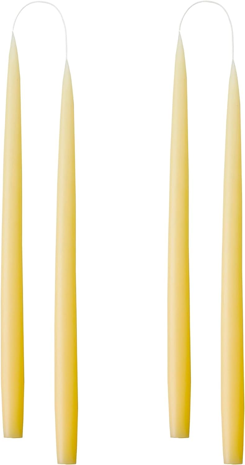 Kunstindustrien® Tapered Candles, Made in Denmark, 42 colours available, Dripless & Smokeless Dinner Candles, Candles long burning 15 hours, Unscented Candle gift set, 4pcs. 2.2 x 35cm (Pastel Yellow)