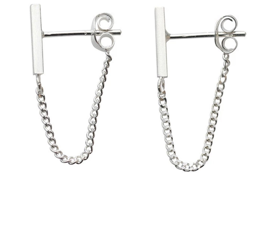 Iszie 925 Sterling Silver Bar Chain Drop Earrings Jackets Front and Back Bar Dangle Earrings for Girls Women
