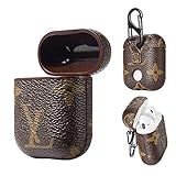 Fit for AirPods Wireless Headphone Cases,New Luxury Leather Fashion GG Monogram Style Full Protective Shockproof Cover with Carabiner for Apple AirPods Charging Case (brownlv)