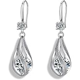 DIAMANTIO 18K Gold Plated Teardrop Dangle Earrings with Cubic Zirconia – Statement Elegant Twist Design Drop Earrings for Women, Sparkling Evening Jewelry