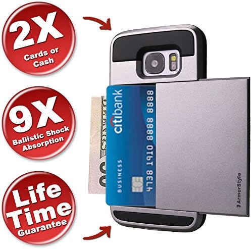 BEST Samsung S7 Edge CARD CASE Thinnest S7 EDGE Wallet Case Hidden Card Holder Cash/Cards Rugged Pocket Friendly Buy #1 Best GS7 EDGE Credit Card Case - ArmorStyle Slim Slide (Gunmetal)