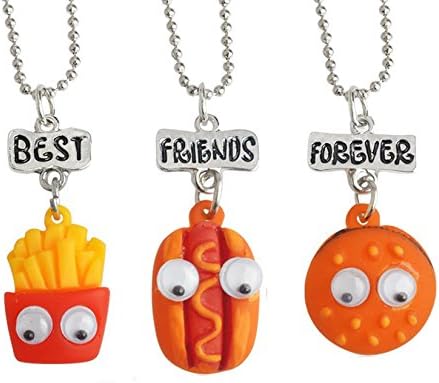 Best Wing Jewelry "French-fried, Hamburger, Hot Dog Best Friends Forever" Pendant Friendship Necklaces (3 Pcs)