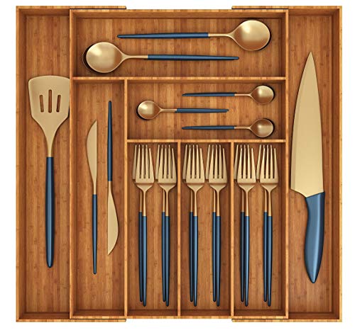 Miko Bamboo Expandable Kitchen Drawer Organizer - Multi Purpose - Cutlery Tray - Thumbnail 6