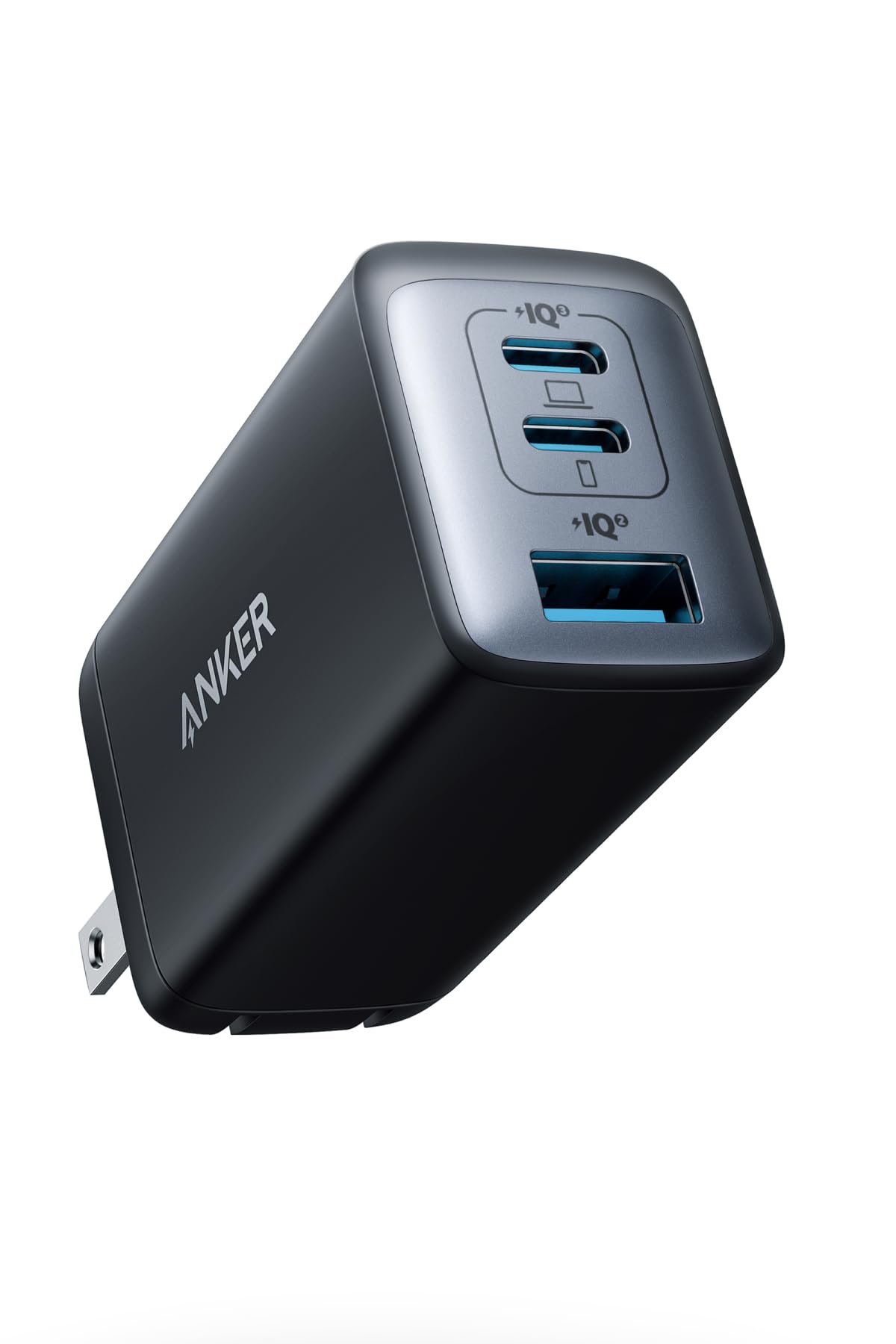 Anker PowerPort III 3-Port 65W Pod (USB PD 充電器 USB-A & USB-C 3ポート)【独自技術Anker GaN II採用 / PD対応 / PPS規格対応 / PSE技術基準適合 / 折りたたみ式プラグ】MacBook PD対応Windows PC iPad iPhone Galaxy Android スマートフォン ノートPC 各種 その他機器対応（ブラック）商品画像