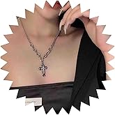 Iaceble Vintage Cross Necklace Choker Crystal Cross Pendant Necklace Punk Silver Curb Chain Necklace Religious Cross Choker Necklace Jewelry for Women