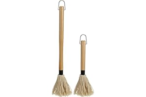Apvok Two Size Bbq Mop Brushes For Sauce Wooden Long Handle Mops & Brushes For Barbecue,Grilling,Basting,Roasting,Cooking,Smoking Steak(18" And 11")