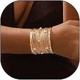 GIGB PBDK Chunky Gold Bangle Bracelets for Women Exaggerated Wide Wire Cuff Bracelets Multilayer Cubic Zirconia Open Bangles Trendy Punk Jewelry Accessories